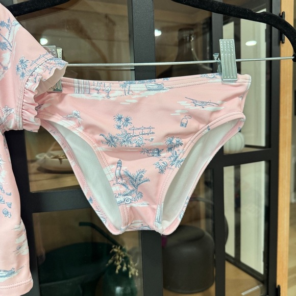 Janie & Jack x Gray Malin toile print rashguard swimsuit set toddler girl ruffle - Picture 4 of 14